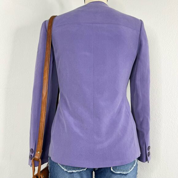 Vintage 90s 100% Silk Jacket Purple Button Front Size 6 Petite - Picture 5 of 9